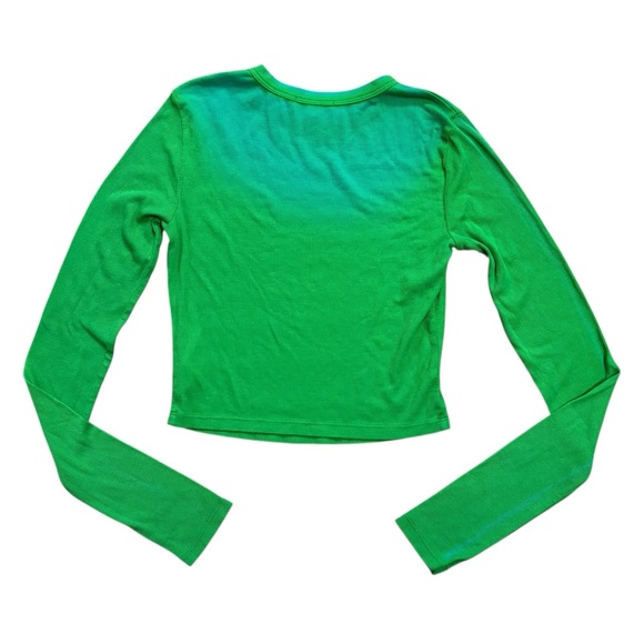 Cotton Citizen Verona Ribbed Crop Top Long Sleeve Knit Green Ombre Size Medium - Picture 3 of 8